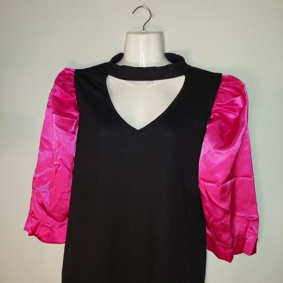 Women's Retro Plus Size Puff Half Sleeve Choker Dress - Picture 4 of 6